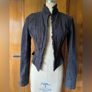 Vintage 2002 Alexander McQueen Designer Denim Jacket Victorian Corset Inspired